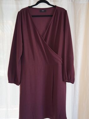 Able Plum Wrap-Front Long-Sleeve Dress